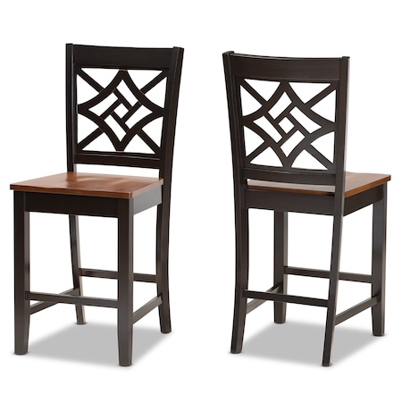 Baxton Studio Nicolette Modern Two-Tone Dark Brown and Walnut Brown Finished Wood 2-PC Counter Stool Set 176-11425-Zoro